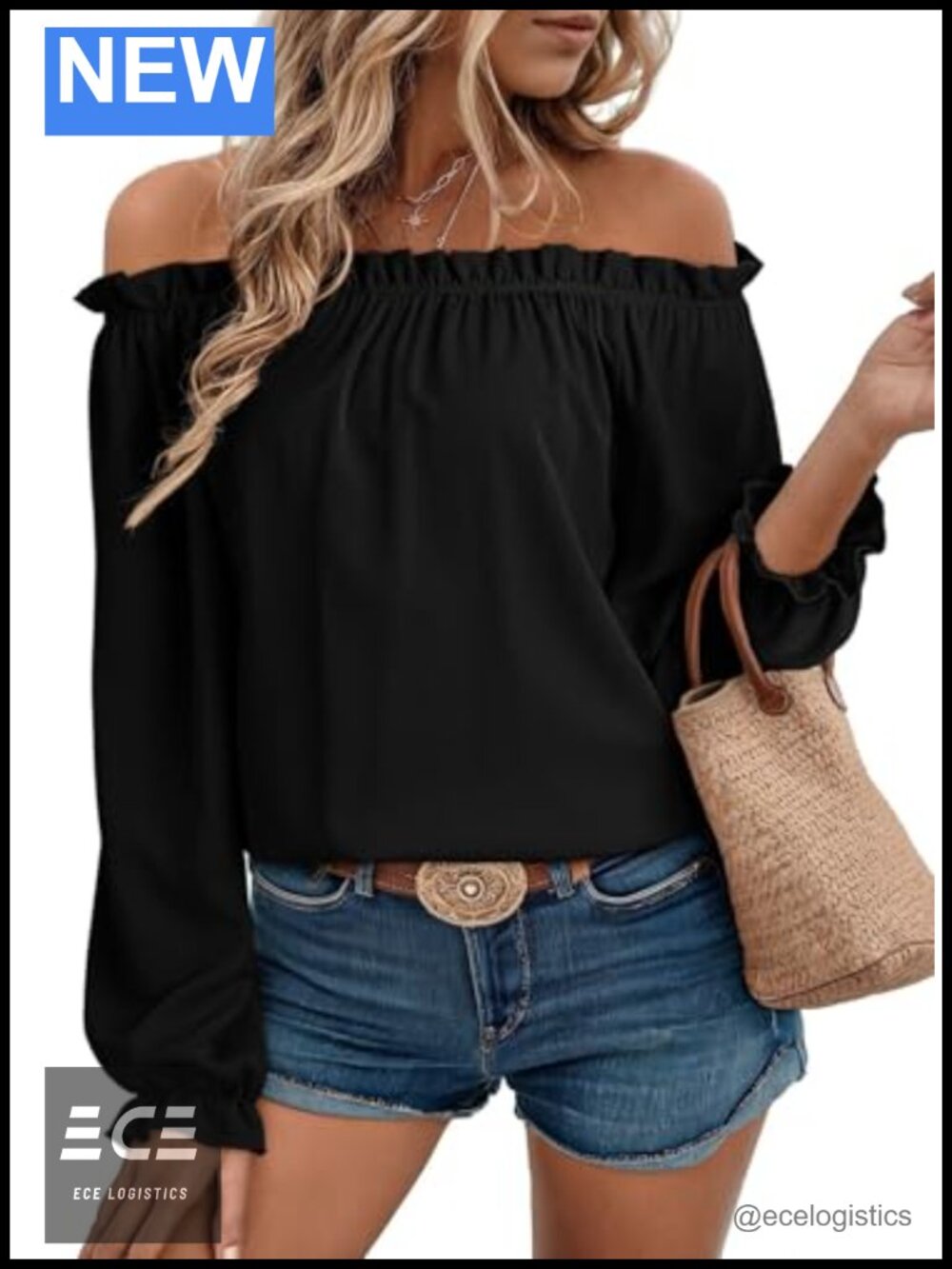 Off Shoulder Long Sleeve Blouse Pleated Boat Neck Dressy Casual Top